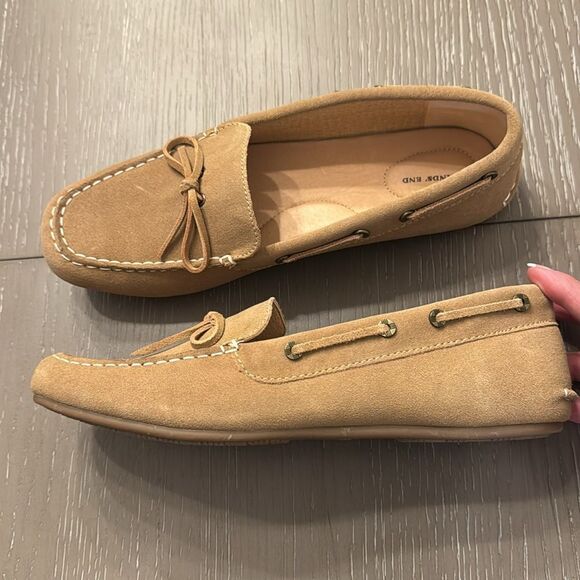 Lands’ End Women’s Size 11 Tan Natural Suede Leather Moccasins Slip On Shoes New - Picture 5 of 12